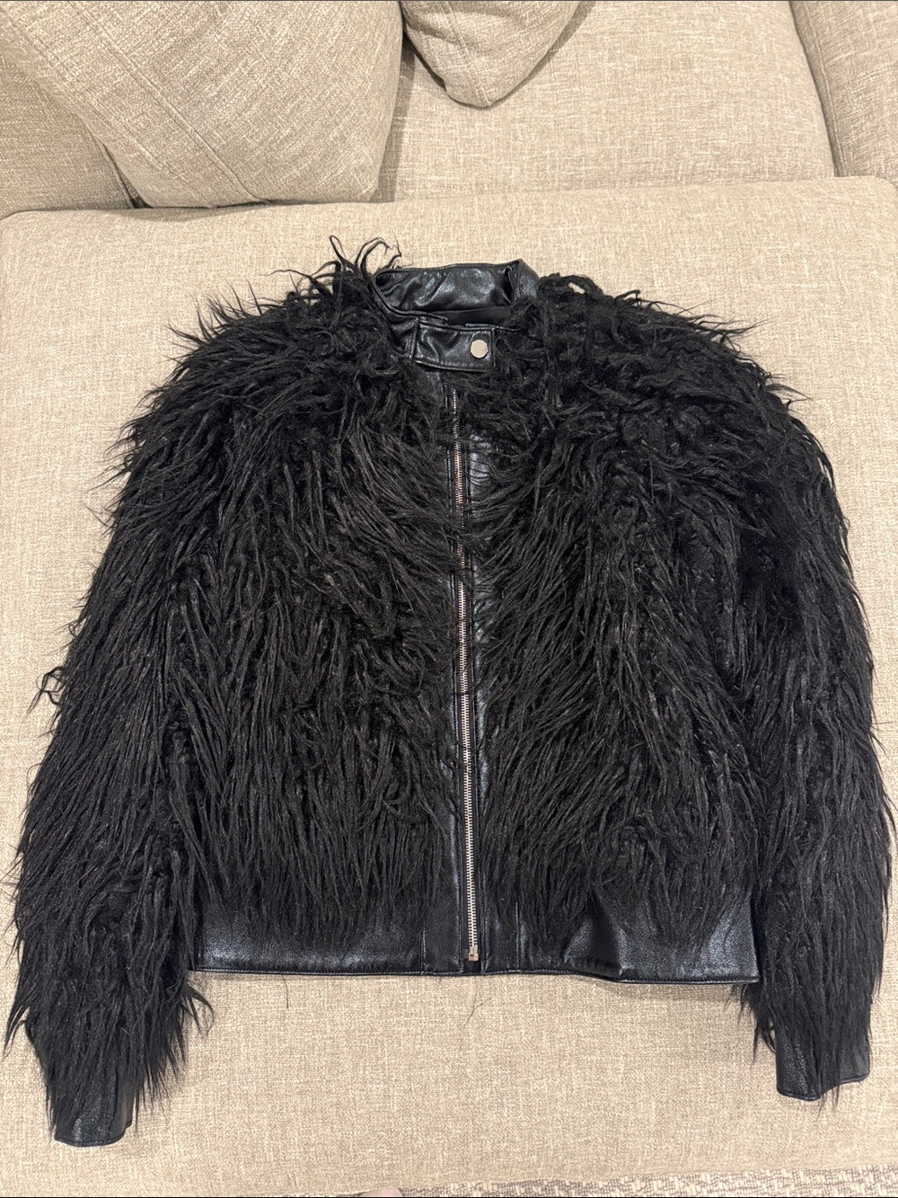 Theory Black Faux Fur Teddy Moto Jacket